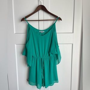 Teal romper with cutout shoulders